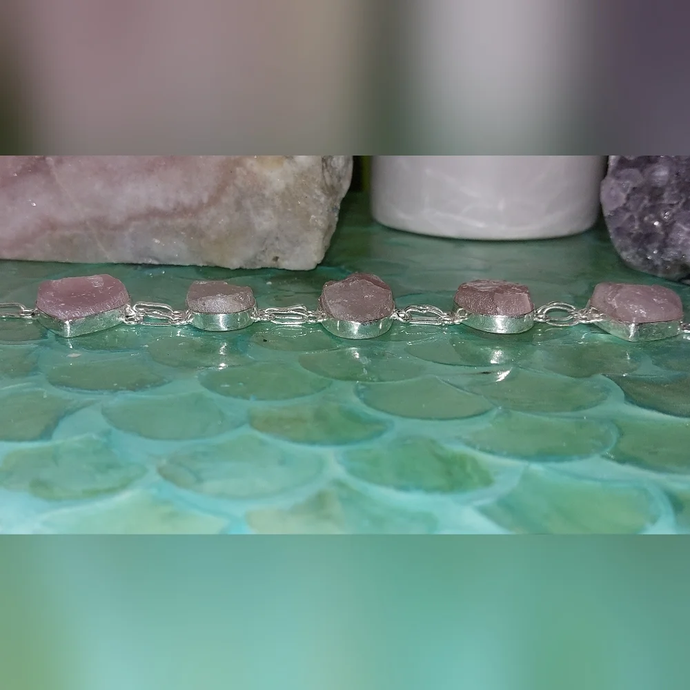 Raw Rose Quartz Statement Bracelet - Picture 3 of 5